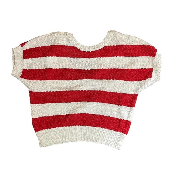 Callahan Revolve Women's‎ V-Back Striped Nubby Cotton Sweater Red White XS New - Picture 3 of 9